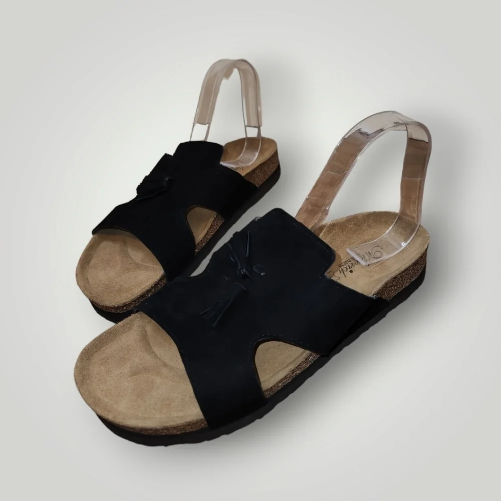 Nicerich Birkenstock black suede slide sandals size 42 8